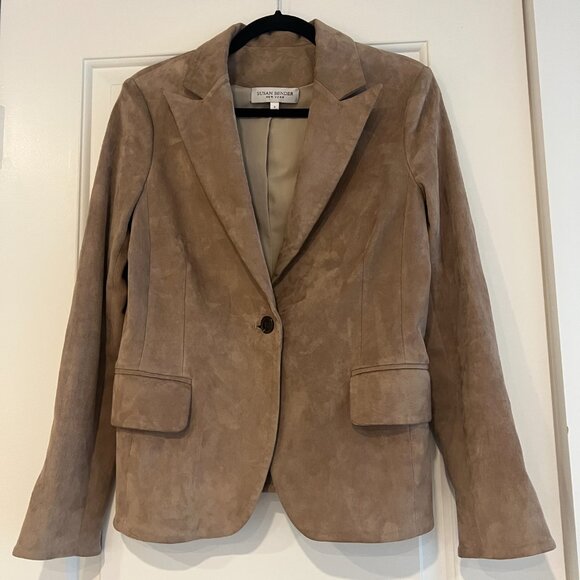 NWOT Susan Bender | US 8 | Suede Blazer Leather Jacket | Taupe Beige Tan - Picture 7 of 10